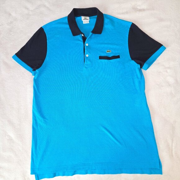 Lacoste Men’s Polo Shirt Size 7 (XL) Turquoise Blue & Navy – Crocodile Logo - Picture 1 of 12